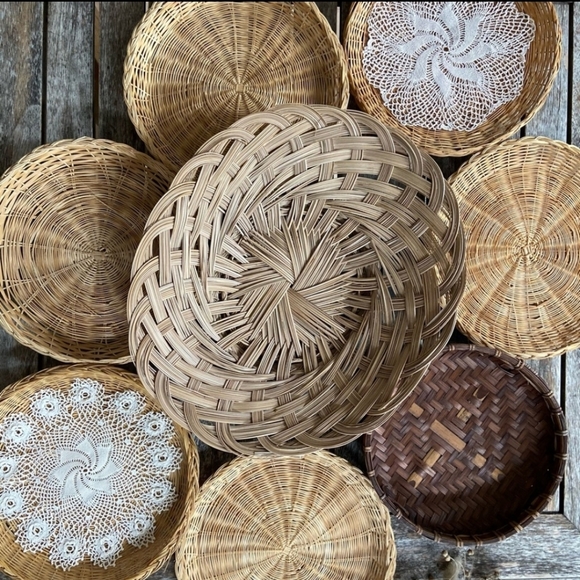 SOLD BOHEMIAN Wicker Rattan Basket Wall - Picture 2 of 6